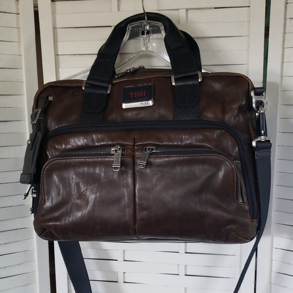 TUMI Alpha Bravo AlbaniDark Brown Leather Briefcase